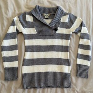 Gray and White Striped Women's Sweater